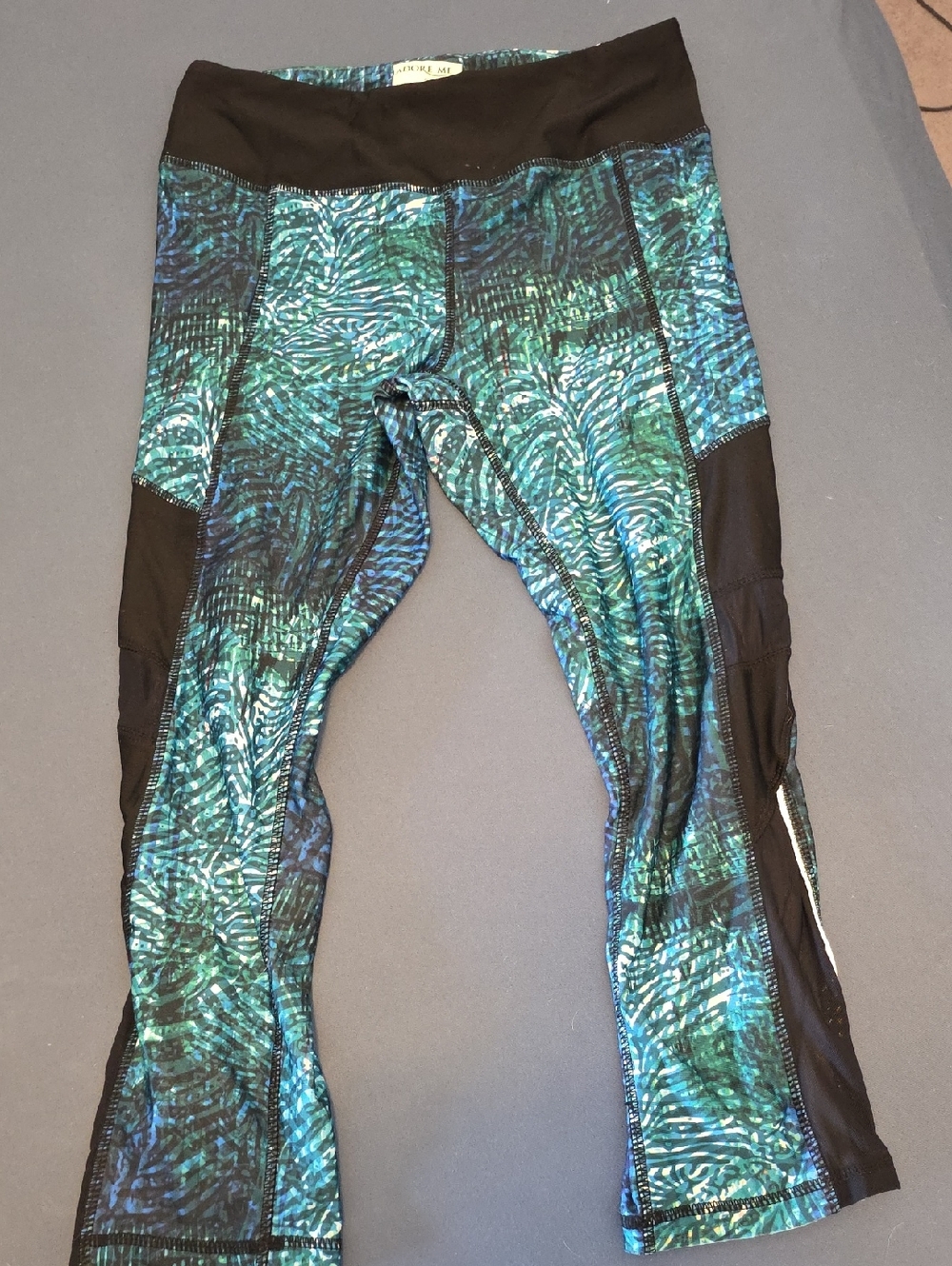 Adore Me Teal and Blue Printed Workout Leggings with Black Waistband